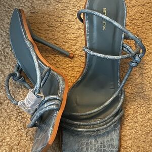 PrettyLittleThing Croc-Embossed Blue Heels
